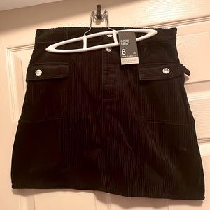 NWT Black corduroy button-up mini skirt